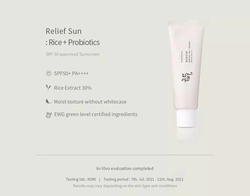 BEAUTY OF JOSEON RELIEF SUN : RICE + PROBIOTICS (SPF50+ PA++++)