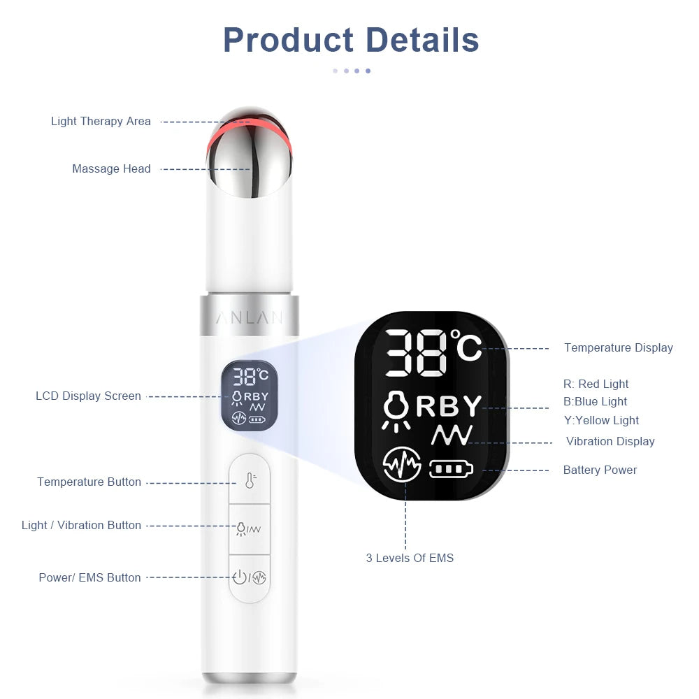 MASAJEADOR OJOS PANTALLA LCD LUZ LED TEMPERATURA VIBRACIÓN
